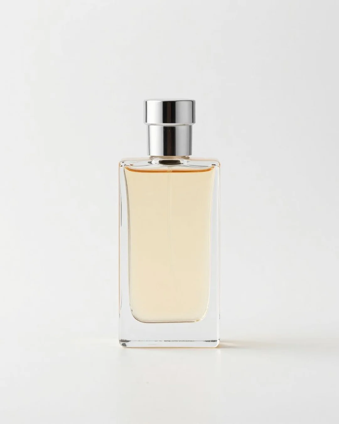 Phone-shot luxury perfume bottle on plain backdrop